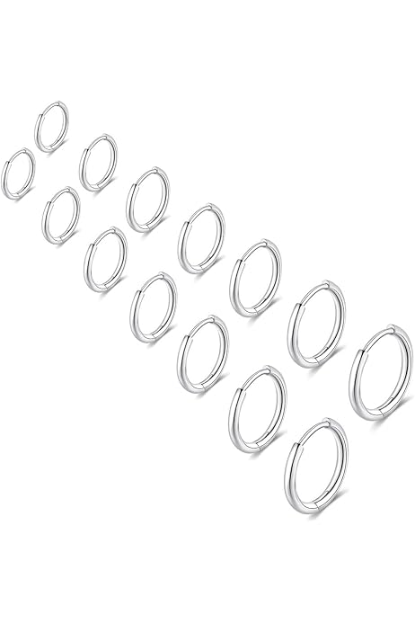 6 Paia Orecchini A Cerchio In Acciaio Inossidabile - Ipoallergenici Per Uomini E Donne - Foto 12