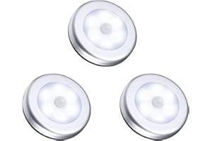 ORIA Luz de Noche con Sensor de Movimiento, Luces Nocturnas 6 LED de Pilas con Almohadillas Adhesivas y Imán Integrado, Auto En/Apagado, para Cuarto, Pasillo, Escalera, Cocina -3 Unidades/Blanco