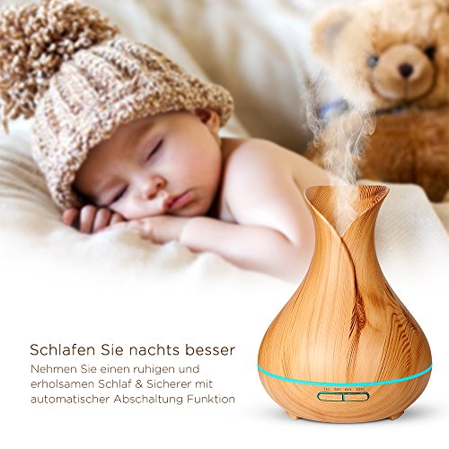 Yoleo 400ml Aroma Diffuser Ätherisches Öl Diffusor Ultraschall Aromatherapie Luftreiniger Humidifier mit 7 Farben LED Licht Duftlampe für Yoga Salon Spa Büro Wohn-, Schlaf-, Bade- oder Kinderzimmer Hotel,90-Tagen-Rückerstattung-Garantie - 2