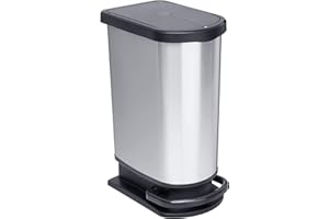 Rotho Paso Mülleimer 50l zur Mülltrennung mit Deckel und Pedal, Kunststoff (PP) BPA-frei, silbermetallic, 50l (44.0 x 29.0 x 67.0 cm), Silber