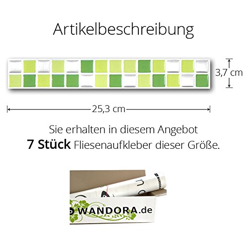 7 Stück 25,3 x 3,7 cm Wandora selbstklebende 3D Mosaik Fliesenaufkleber W1435 hellgrün grün silber - 5
