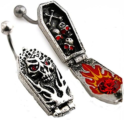 Mystical & Magical 316L Surgical Steel Cubic Zirconia Gothic Opening Coffin Navel Bar Supplied in a Tin Box