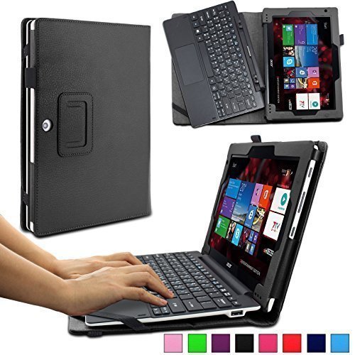 Infiland Acer Aspire Switch 10 E Pro7 SW3-013 Hülle Case -Slim Fit Folio PU-lederne dünne Kunstleder Schutzhülle Cover Tasche für Acer Aspire Switch 10 E (10,1 Zoll) Notebook (mit Auto Schlaf / Wach Funktion, Tablet und Tastatur sind nicht entgehaltet)(Schwarz)