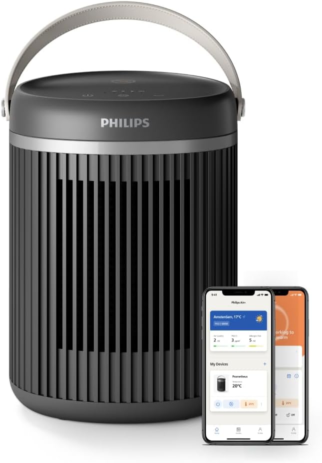 Philips Serisi 3000 2000W Enerji Tasarruflu Bağlantılı Isıtıcı, EcoAI ile%50'ye Kadar Enerji Tasarrufu, Sessiz, 5 Güvenlik Fonksiyonu, 45°'lik Salınım, Koyu Gri (CX3120/01)