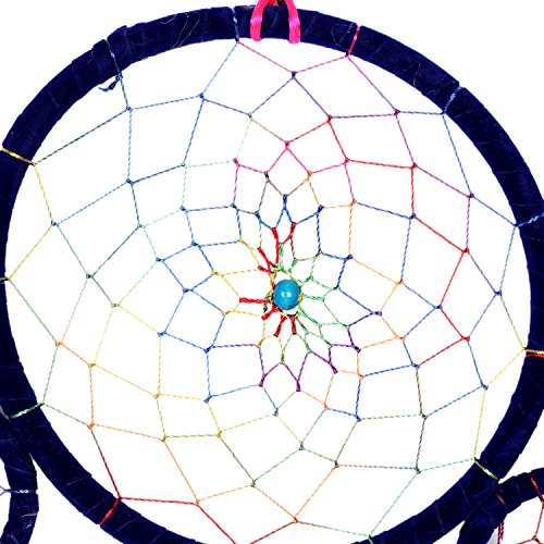 Großer Traumfänger für gute Träume mit Perlen und echten Federn blau Ø 16 cm - 2