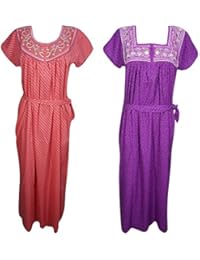 Indiatrendzs Women's Nighty Cotton Blend Printed Sleepwear Summer Nightgowns With Tie Belt Combo Of 2 (Chest 44)