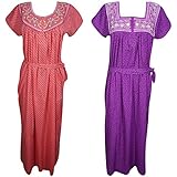 Indiatrendzs Women's Nighty Cotton Blend Printed Sleepwear Summer Nightgowns With Tie Belt Combo Of 2 (Chest 44)