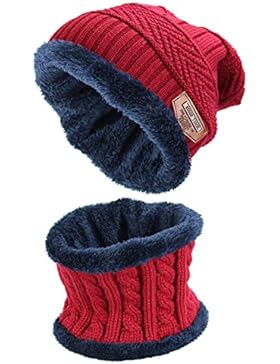 Kinder Mütze mit Schal Jungen Mädchen Winter warme Kinder Strickmütze weich gefüttert Beanie Hat Schlauchschal...