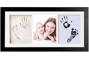 feihao Cadre Photo en Argile pour bébé, Kits de Moulage et d'empreinte, Cadre en Bois et Acrylique, Cadeau de kit de Moulage et d'impression pour bébé (Black)