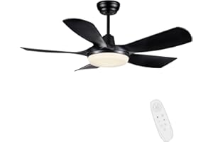 Newday Ventilatore da Soffitto Nero, 106cm Ventilatore da Soffitto con Lampada e Telecomando Silenzioso, Ventilatore da Soffitto con Luce Dimmerabile 5 Pale per Soggiorno Camera da letto Patio
