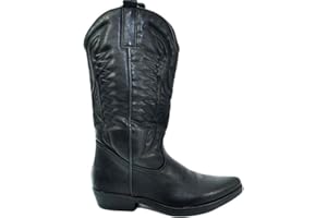 Malu Shoes Stivali donna camperos texani stile western neri con fantasia laser su pelle tinta unita altezza polpaccio