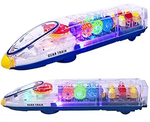 Toyshine Transparent Bump and Go Train with 3D Lightning, Moving Gears and Music | Birthday Toy Gift for 2-5 Year Old Boy, Girl, Baby