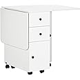 HOMCOM Folding Dining Table for 4-6, Rolling Drop Leaf Table with Storage Drawers, Cabinet and Open Shelf, Extendable Kitchen Table on Wheels, White