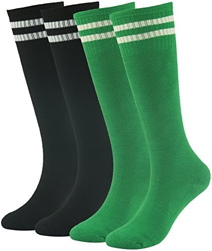 Football Soccer Socks Lucky Commerce Teens Youth Kids Long Athletic Sport Tube Socks 4-Pair Black&amp;Green