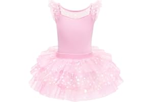 IBTOM CASTLE Ragazze Leotard Vestito da Balletto Body tutù Senza Maniche Danza Ginnastica Leotard con Tulle Gonna Volant Fiore Leotard Costume da Ballo Principessa Fata Ballerina Corta di Usura di Ballo Abiti 3-10