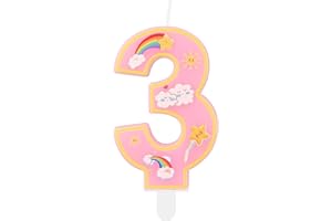 MCISKIN Rainbow Number Birthday Candles, Pink Number 3 Candles, Cartoon Theme Birthday Candles, Girls Boys 3rd Birthday Decorations, Rainbow Cake Candles Cake Toppers for Boys Girls Birthday Party Decorations