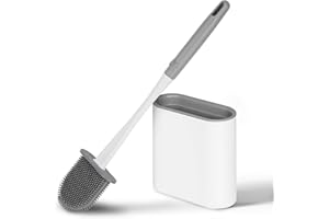 Vicloon Szczotka toaletowa, silikonowa szczotka do WC z długim trzonkiem, Szczotki WC z uchwytem na szczotkę, do zawieszenia w łazience lub toalecie dla gości, biała