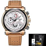 Watch-LUTEM Herren Chronograph Sport Wasserdichte Armbanduhren Uhr Uhren mit Lederband, Luxury Business Casual Uhr, Leuchtzeiger, Minute/Sekunde/Kalenderanzeige