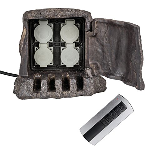 Preisvergleich Produktbild insatech Energieverteiler BAUMSTUMPF Funk 4-fach mit Fernbedienung Gartensteckdose Baum