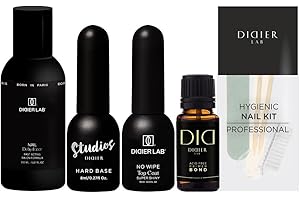 ‎DIDIER LAB DIDIER LAB Premium Gel Nail Polish Starter Set Hema-Free - Nail Prep Dehydrator and Primer for Nails - Hard Fibreglass Gel Base and Top Coat No Wipe Super Shiny - Hygiene Kit for Manicure - LED UV