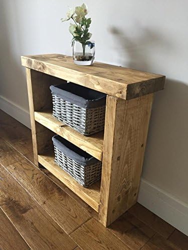 Solid Rustic Handmade Pine Bartley side/lamp/end table, finished in a Chunky Country Oak effect (Medium Oak, 60cm x 20cm x 50cm)