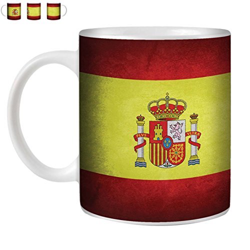 STUFF4 Tasse de Café/Thé 350ml/Espagne/espagnol/Drapeaux Vintage/Céramique Blanche/ST10