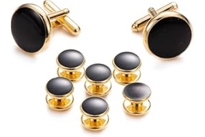 UJOY Cufflinks & Studs Set 1Pair Cufflinks & 3Pair Tuxedo Studs Mens Jewelry Kit with Gift Box - Elegant Shirt Buttons with Cufflink Box Black Polishing Cloth for Valentine Day, Father 's Day Prese-nt