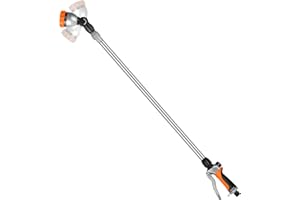RESTMO Langer Teleskop Gießstab 92-152 cm, Lang Gartenbrause Metall mit 180° schwenkbaren Kopf, 7 Sprühmustern, Durchflusskontrolle, Bewässerung Zauberstab zum Blumenampeln und Sträucher, Orange