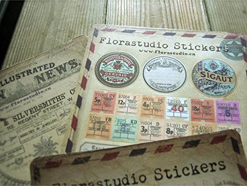 YPSelected Conjunto de 10 hojas de pegatinas Vintage Deco pegatinas de papel de la etiqueta engomada de Scrapbooking