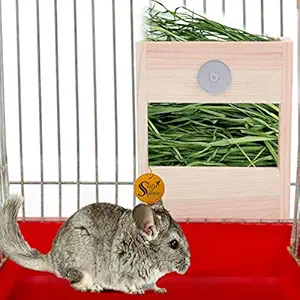 Sage Square Natural Wood Cage Attach Hay Rack / Grass Feeder / Holder for Rabbit / Guinea Pig / Ferret