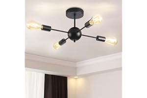 ‎ANWIO ANWIO Pendelleuchte Schwarz, Hängelampe mit 4 Flammig E27 Sputnik Kronleuchter, Industrieller Pendellampe für Wohnzimmer Küche Restaurant usw (ohne Leuchtmittel)