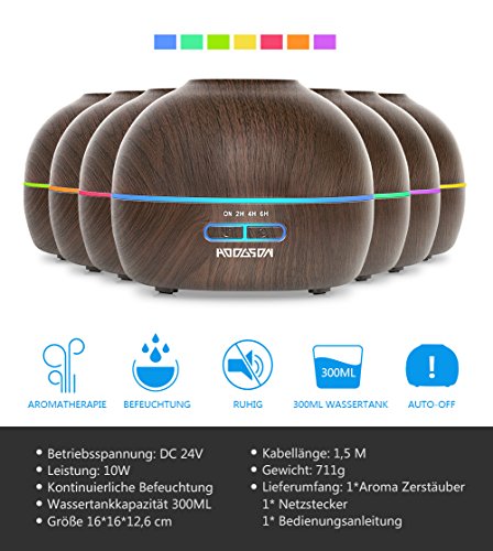 Aroma Diffuser HODGSON 300ml Utraschall Luftbefeuchter Holzmaserung Öl Diffusor mit 7 Fraben LED für Beauty-Salon, SPA, Yoga, Schlafzimmer, Wohnzimmer, Konferenzraum - 3