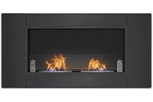 FRANKYSTAR Augusto - Caminetto a bioetanolo da incasso con 2 bruciatori da 1.5L. Camino a bioetanolo in acciaio inox e vetro temperato. 110x54 cm (Nero)