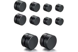 BZKSER Fausse Boucle d'oreille Homme - 8 Paires 6-12MM Boucles d'oreilles Magnétiques en Acier Inoxydable pour Les Hommes Femme Rond Fausse Boucle d'oreille Clip Non-Piercing Noir Argenté