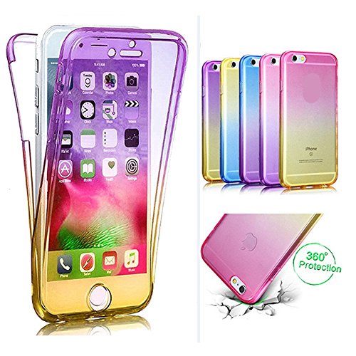 Galaxy S6 Hülle,Leeok für Samsung S6 Double Side Full Body Silikon Schutzhülle Cute Elegant Retro Kreative Gradient Gelb Lila Silikon Crystal Vorne und Hinten 360° Full Cover TPU Ultra dünn Case Vorne Hinten Beidseitiger Schutz Full Handytasche Durchsichtig Transparent Front Back Doppelseitig Touchscreen TPU Silikon Dünne Komplette Schale Bumper Case Cover für Samsung Galaxy S6 + 1 x Schwarze Eingabestift-Yellow Purple