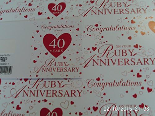 40th Ruby Wedding Anniversary Red Hearts Wrapping Paper 2 Sheets + 1 Gift Tag