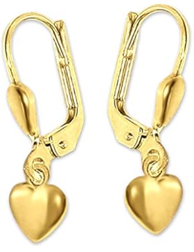 CLEVER SCHMUCK Goldene Ohrhänger 19 mm mit Mini Herz 5 x 5 mm beidseitig gewölbt und glänzend 333 GOLD 8 KARAT...
