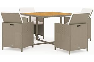 vidaXL Meubles à Dîner de Jardin 5 pcs et Coussins Mobilier de Salle à Manger Table et Chaises de Repas Terrasse Patio Extérieur Résine Tressée Beige