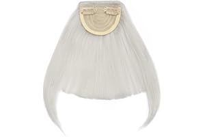 SEGO Postiche Frange à Clip Cheveux Synthetique - Fausse Frange Avec 2 Clips Une Seule Pièce - Clip in Bangs Fringe Hair Extension - Gris Argenté