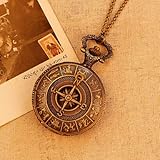 Das alte Rom Kompass Muster Quarz Analog vintage antiken Karte Taschenuhren Uhr Herren 78cm Kette steampunk ( Farbe : Bronze )