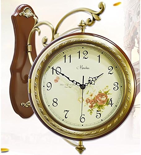 MCC Double Side Wall Clock Brass Creative European Antique Solid Wood Gift Silent Quartz Clock , coffee