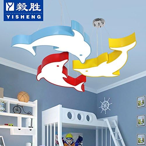 Osradmd Yi Sheng Children's Room Chandeliers, Creative Dolphin Lights, Boys and Girls, Bedroom Lights, Cartoon Children's Lamp, Kindergarten Lamps,(Diameter) Powder 90Cm with White Light