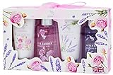 Coffret de bain pour Femme - Rose de Bulgarie/Lavande de France - Infusé aux huiles essentielles - 2 gel de douche 100ml - 2 lait corps 60ml