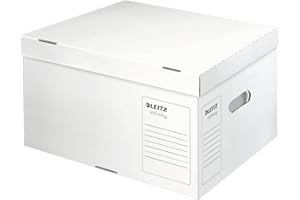 Leitz Boîte d'Archives & Transport avec Couvercle Intégré, Carton Sans Acide, Emballé à plat, Blanc, Grande Taille, Leitz Infinity, 61040000