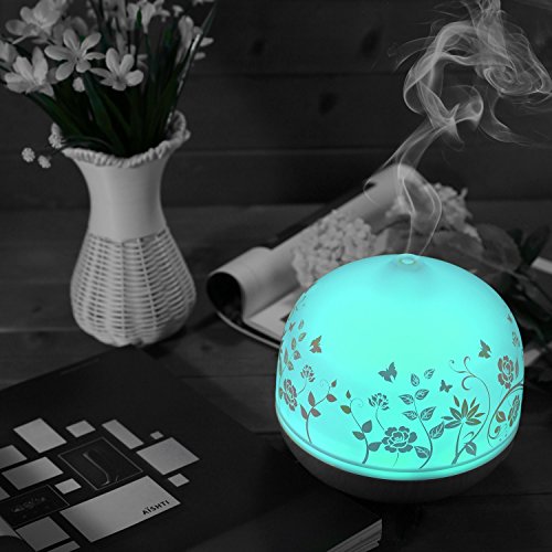 ISELECTOR 500ml Glas Aroma Diffuser/Diffusor Ultraschall Luftbefeuchter Duftzerstäuber mit 7 LED Farbwechsel und Timer für Aromatherapie und ätherische Öle Holz - 7