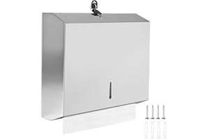 ‎DBREAKS DBREAKS Edelstahl Papierhandtuchspender, 28.3 * 26.3 * 10CM Handtuchspender, Wandmontage Papierspender, Abschließbar Handtuchpapierspender, Papierhandtücher für 250 bis 400 Papierhandtücher(Chrom)