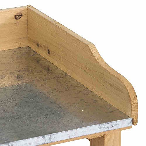 myGardenlust Pflanztisch Holz-Pflanztisch 76x37x89 cm Kiefer Braun Eckig | wetterfest | verzinkte Arbeitsfläche | nützliche Haken | 2 Abstellböden | 3 Haken für Garten-Werkzeug Braun - 4