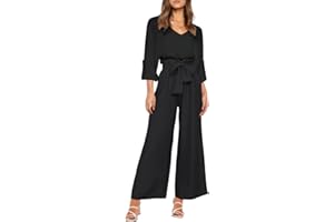 FANCYINN Mujer de Banda Ancha V-Cuello Chaleco Cintura Alta Cropped Pantalones 2 Piece Set