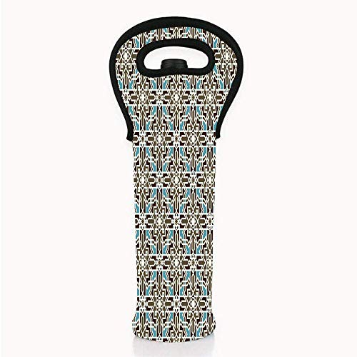 daawqee Brown and Blue Arabesque Middle Eastern Inspired Moroccan Star Pattern Ornnt Tote Bags for Champagne Wine Beer Bottles