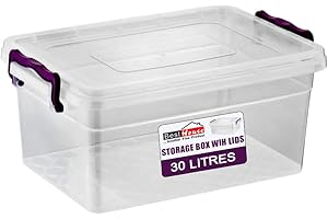 BEST HOUSE ANOTHER FINE PRODUCT BH | 30L Plastic Storage Box Bins with Lids | Pack of 1 | Heavy Duty, Stackable Clear Storage Container Use for Home, office, Kitchen, Toys and Goods (30 Litres) - By BEST HOUSE